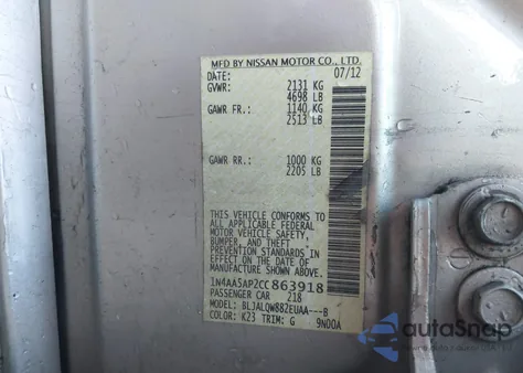 2012 Nissan Maxima 3.5 S from USA, damaged, VIN 1N4AA5AP2CC863918
